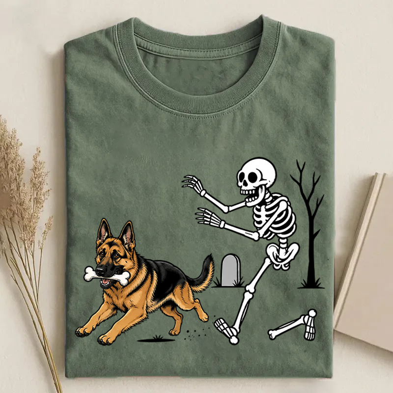 German Shepherd Dog Breeds Halloween Skeleton T-shirt