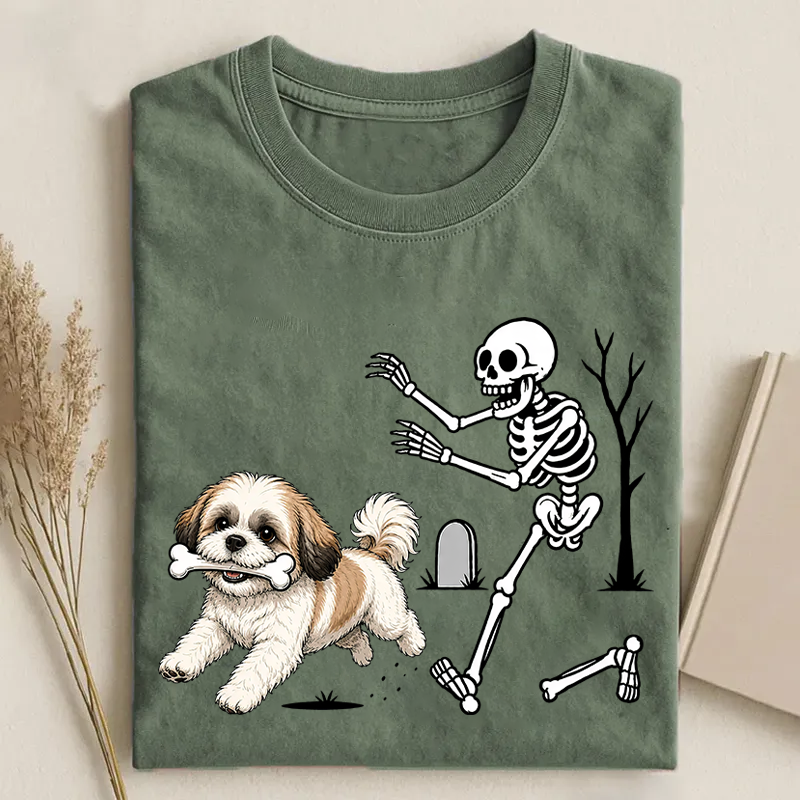 Shih Tzu Dog Breeds Halloween Skeleton T-shirt