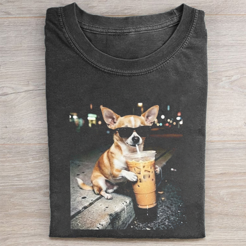 Funny Chihuahua Drinking Iced Coffee T-shirt