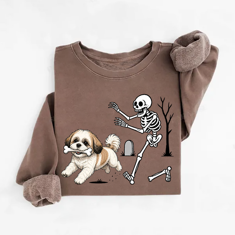 Shih Tzu Dog Breeds Halloween Skeleton Sweatshirt