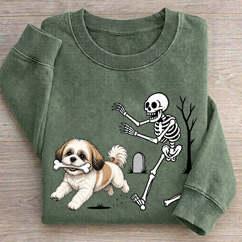 Shih Tzu Dog Breeds Halloween Skeleton Sweatshirt