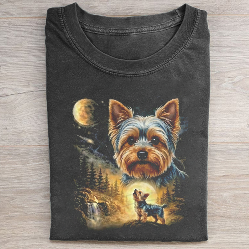 Yorkie Howling to The Moon Vintage T-shirt
