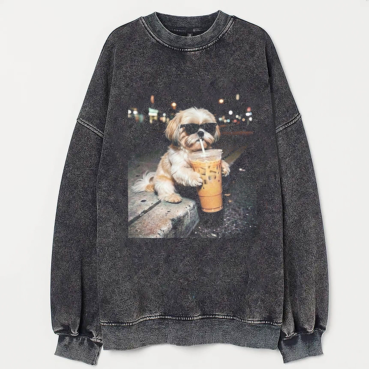 Shih Tzu Drinking Iced Coffee Sweatshirt