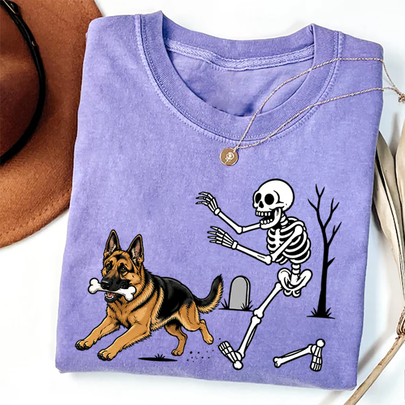 German Shepherd Dog Breeds Halloween Skeleton T-shirt