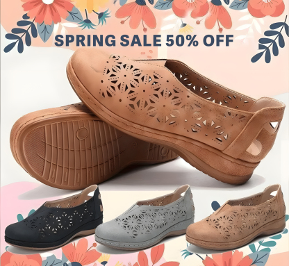 🔥Last Day 50% OFF ⏰ Women's Hollow Out Non-slip Leather Orthopaedic Flat Shoes - Proven Plantar Fasciitis, Foot and Heel Pain Relief