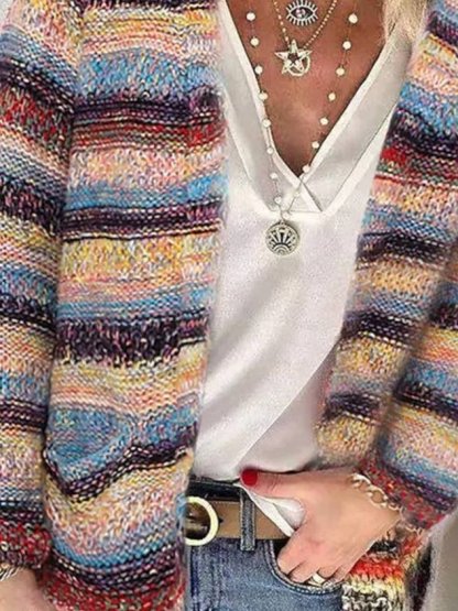 Casual Long Sleeve Striped Sweater coat