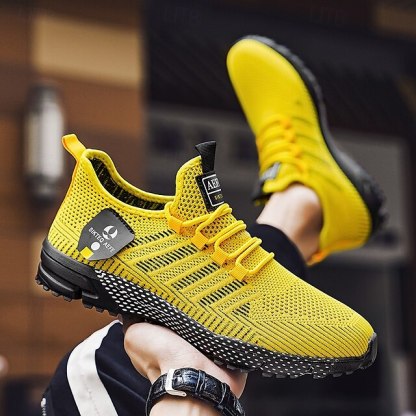 ⏰LIMITED SALE 70% OFF🔥Men's Yellow Athletic Sneakers - Breathable Mesh Lace-Up Running Shoes for Training & Casual Sports