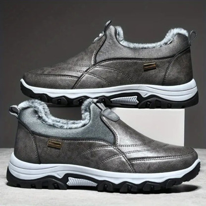 Men's Waterproof Warm Plush Lined Genuine Leather Orthopedic Snow Boots Hiking Boots