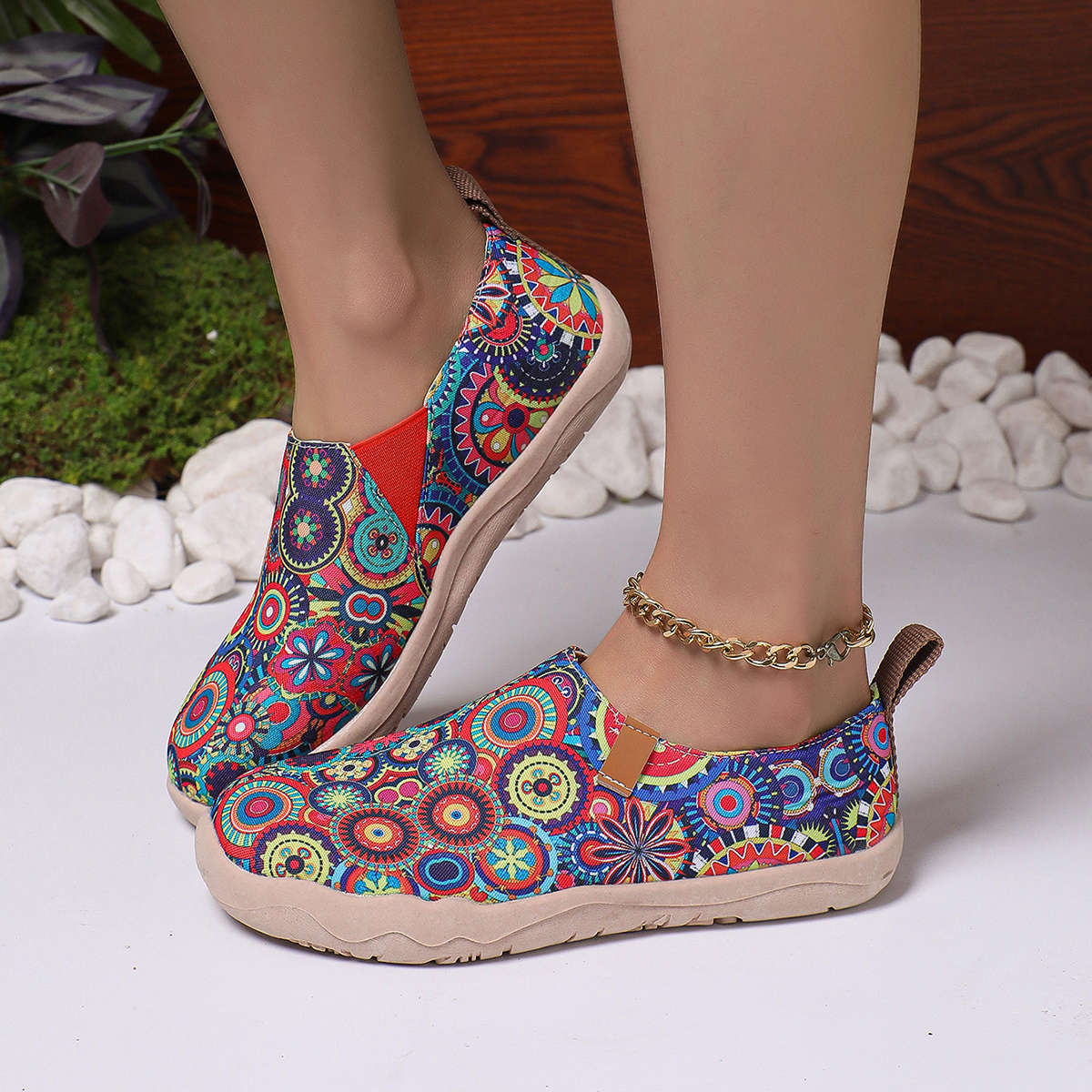 🥿50% OFF !!!✨Clearance!!✨Women's Everyday Wide Toe Arch Support Floral Canvas Slip-On Walking Shoes - Proven Plantar Fasciitis, Foot and Heel Pain Relief