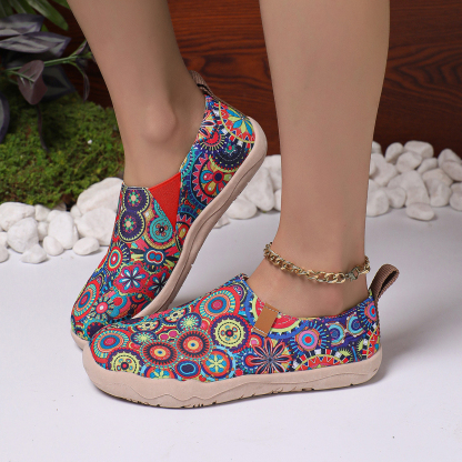 🥿50% OFF !!!✨Clearance!!✨Women's Everyday Wide Toe Arch Support Floral Canvas Slip-On Walking Shoes - Proven Plantar Fasciitis, Foot and Heel Pain Relief