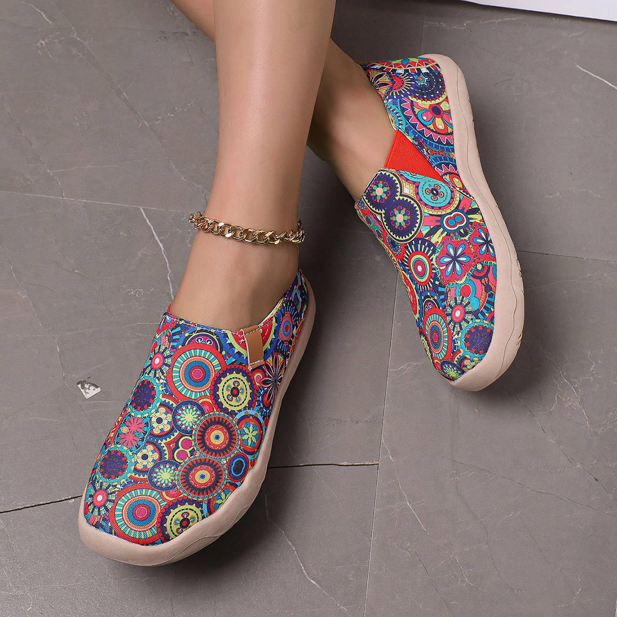 🥿50% OFF !!!✨Clearance!!✨Women's Everyday Wide Toe Arch Support Floral Canvas Slip-On Walking Shoes - Proven Plantar Fasciitis, Foot and Heel Pain Relief