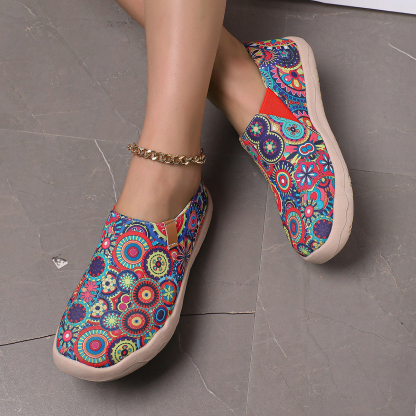 🥿50% OFF !!!✨Clearance!!✨Women's Everyday Wide Toe Arch Support Floral Canvas Slip-On Walking Shoes - Proven Plantar Fasciitis, Foot and Heel Pain Relief