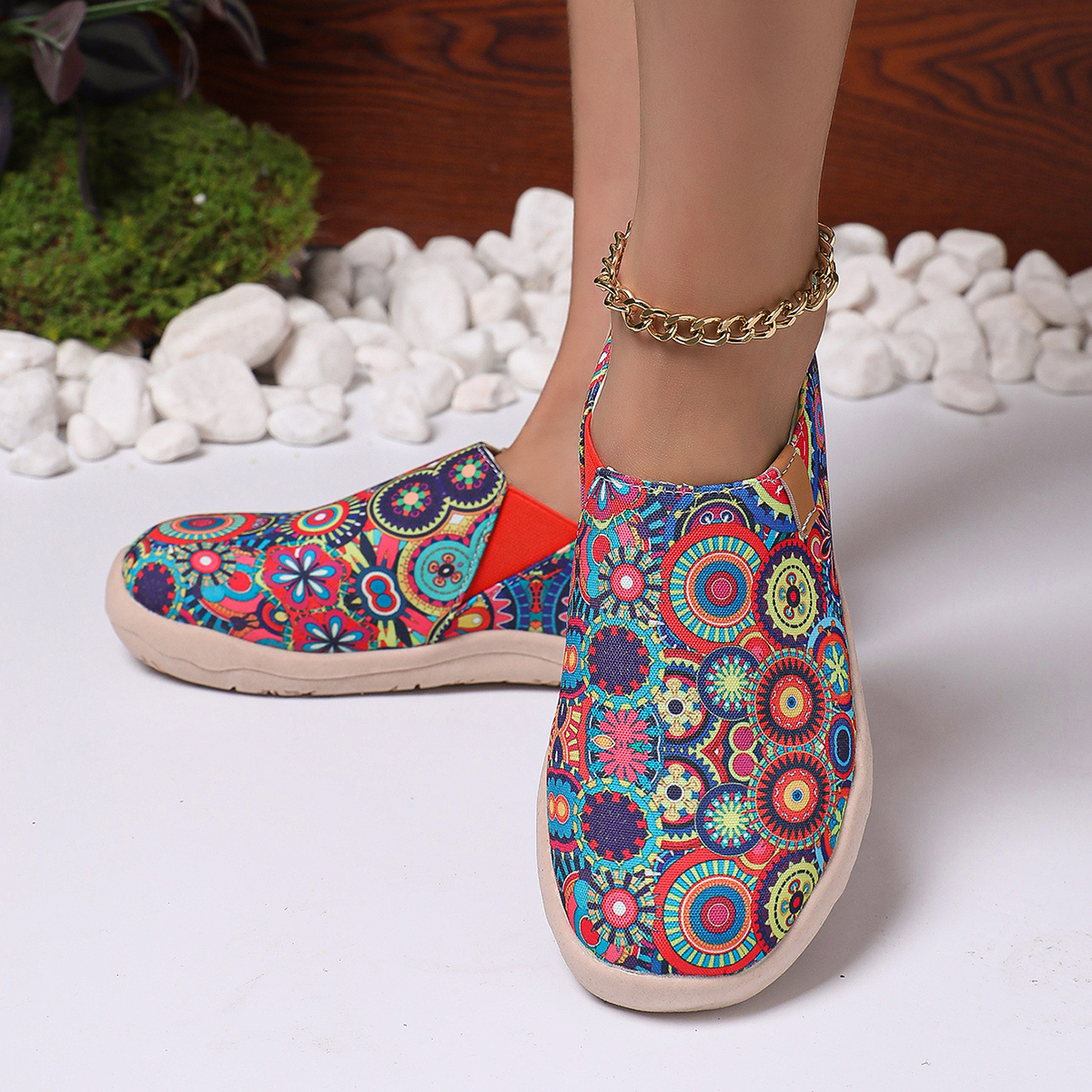🥿50% OFF !!!✨Clearance!!✨Women's Everyday Wide Toe Arch Support Floral Canvas Slip-On Walking Shoes - Proven Plantar Fasciitis, Foot and Heel Pain Relief