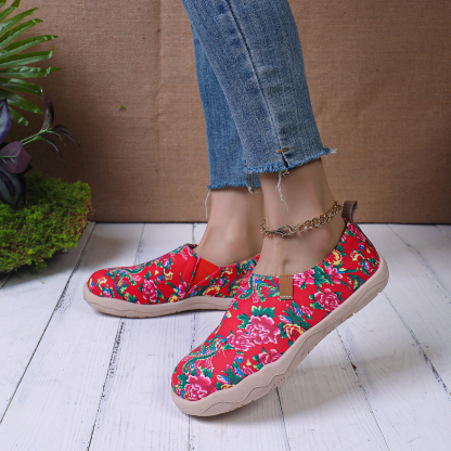 🥿50% OFF !!!✨Clearance!!✨Women's Everyday Wide Toe Arch Support Floral Canvas Slip-On Walking Shoes - Proven Plantar Fasciitis, Foot and Heel Pain Relief