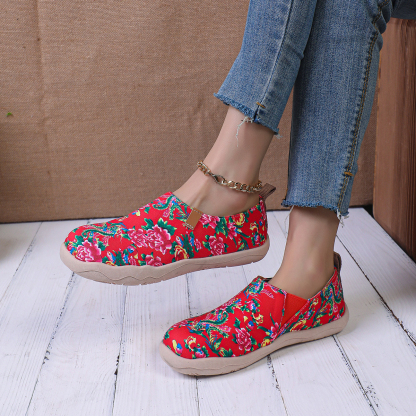 🥿50% OFF !!!✨Clearance!!✨Women's Everyday Wide Toe Arch Support Floral Canvas Slip-On Walking Shoes - Proven Plantar Fasciitis, Foot and Heel Pain Relief