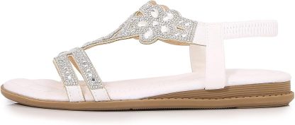 🌸🎉Hot Sale 50% OFF✨⏳Women Rhinestone Sandals T-Strap Buckle Bohemian Pearl Crystal Flat Sandals