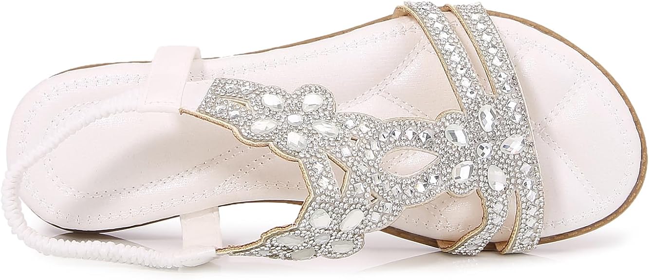 🌸🎉Hot Sale 50% OFF✨⏳Women Rhinestone Sandals T-Strap Buckle Bohemian Pearl Crystal Flat Sandals