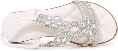 🌸🎉Hot Sale 50% OFF✨⏳Women Rhinestone Sandals T-Strap Buckle Bohemian Pearl Crystal Flat Sandals