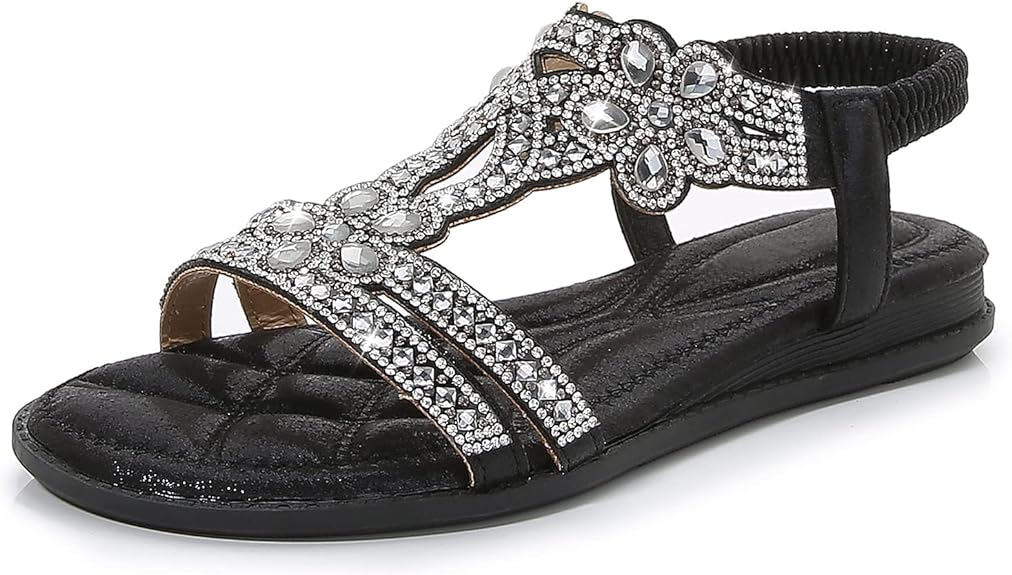 🌸🎉Hot Sale 50% OFF✨⏳Women Rhinestone Sandals T-Strap Buckle Bohemian Pearl Crystal Flat Sandals