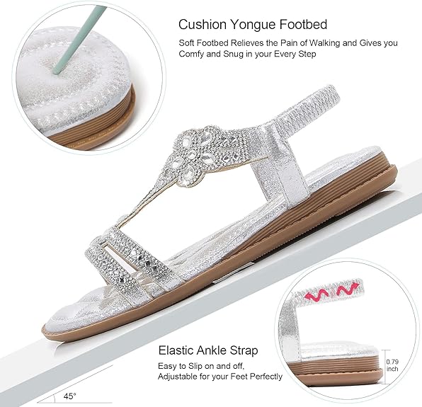🌸🎉Hot Sale 50% OFF✨⏳Women Rhinestone Sandals T-Strap Buckle Bohemian Pearl Crystal Flat Sandals