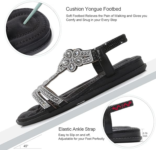 🌸🎉Hot Sale 50% OFF✨⏳Women Rhinestone Sandals T-Strap Buckle Bohemian Pearl Crystal Flat Sandals