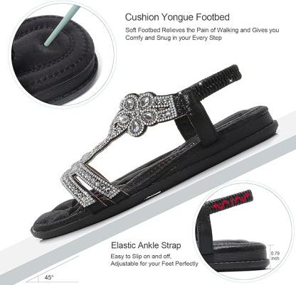 🌸🎉Hot Sale 50% OFF✨⏳Women Rhinestone Sandals T-Strap Buckle Bohemian Pearl Crystal Flat Sandals