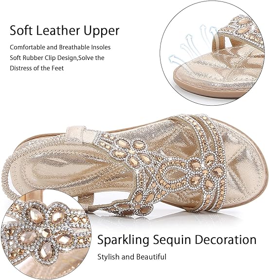 🌸🎉Hot Sale 50% OFF✨⏳Women Rhinestone Sandals T-Strap Buckle Bohemian Pearl Crystal Flat Sandals