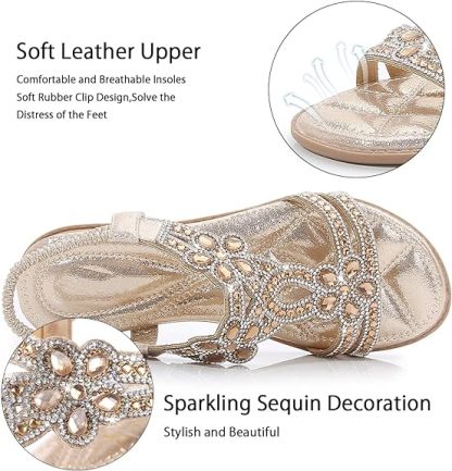 🌸🎉Hot Sale 50% OFF✨⏳Women Rhinestone Sandals T-Strap Buckle Bohemian Pearl Crystal Flat Sandals