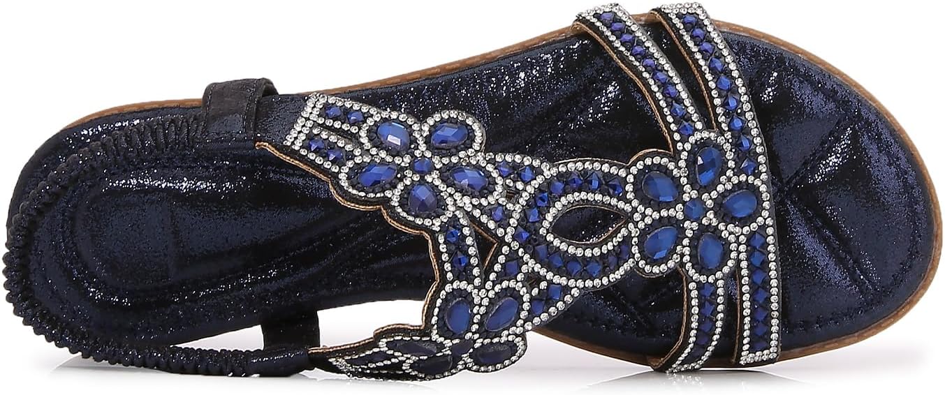 🌸🎉Hot Sale 50% OFF✨⏳Women Rhinestone Sandals T-Strap Buckle Bohemian Pearl Crystal Flat Sandals