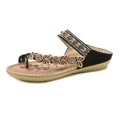 🌸🎉Hot Sale 50% OFF✨⏳Womens Sandals Flats Shoes: Comfortable Bohemian Beaded Dressy Flat Casual Ankle Strap Elastic Slip on Beach Sandal