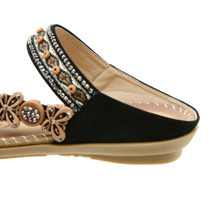 🌸🎉Hot Sale 50% OFF✨⏳Womens Sandals Flats Shoes: Comfortable Bohemian Beaded Dressy Flat Casual Ankle Strap Elastic Slip on Beach Sandal
