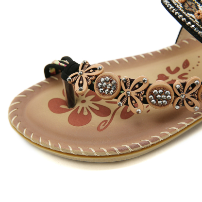 🌸🎉Hot Sale 50% OFF✨⏳Womens Sandals Flats Shoes: Comfortable Bohemian Beaded Dressy Flat Casual Ankle Strap Elastic Slip on Beach Sandal