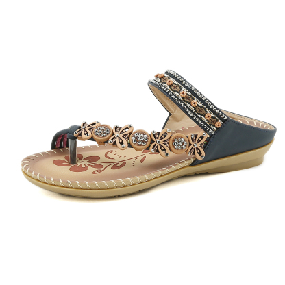 🌸🎉Hot Sale 50% OFF✨⏳Womens Sandals Flats Shoes: Comfortable Bohemian Beaded Dressy Flat Casual Ankle Strap Elastic Slip on Beach Sandal