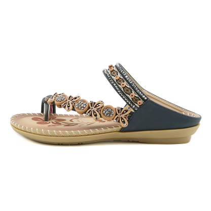 🌸🎉Hot Sale 50% OFF✨⏳Womens Sandals Flats Shoes: Comfortable Bohemian Beaded Dressy Flat Casual Ankle Strap Elastic Slip on Beach Sandal