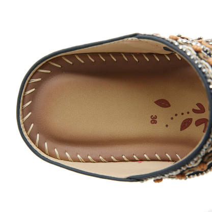 🌸🎉Hot Sale 50% OFF✨⏳Womens Sandals Flats Shoes: Comfortable Bohemian Beaded Dressy Flat Casual Ankle Strap Elastic Slip on Beach Sandal