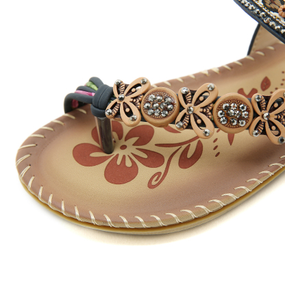 🌸🎉Hot Sale 50% OFF✨⏳Womens Sandals Flats Shoes: Comfortable Bohemian Beaded Dressy Flat Casual Ankle Strap Elastic Slip on Beach Sandal