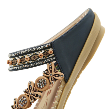 🌸🎉Hot Sale 50% OFF✨⏳Womens Sandals Flats Shoes: Comfortable Bohemian Beaded Dressy Flat Casual Ankle Strap Elastic Slip on Beach Sandal