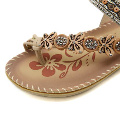 🌸🎉Hot Sale 50% OFF✨⏳Womens Sandals Flats Shoes: Comfortable Bohemian Beaded Dressy Flat Casual Ankle Strap Elastic Slip on Beach Sandal