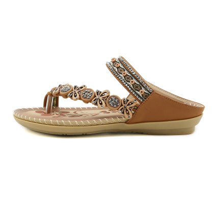 🌸🎉Hot Sale 50% OFF✨⏳Womens Sandals Flats Shoes: Comfortable Bohemian Beaded Dressy Flat Casual Ankle Strap Elastic Slip on Beach Sandal