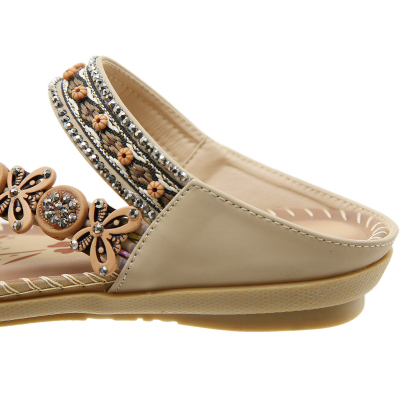 🌸🎉Hot Sale 50% OFF✨⏳Womens Sandals Flats Shoes: Comfortable Bohemian Beaded Dressy Flat Casual Ankle Strap Elastic Slip on Beach Sandal