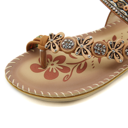 🌸🎉Hot Sale 50% OFF✨⏳Womens Sandals Flats Shoes: Comfortable Bohemian Beaded Dressy Flat Casual Ankle Strap Elastic Slip on Beach Sandal