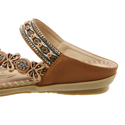 🌸🎉Hot Sale 50% OFF✨⏳Womens Sandals Flats Shoes: Comfortable Bohemian Beaded Dressy Flat Casual Ankle Strap Elastic Slip on Beach Sandal
