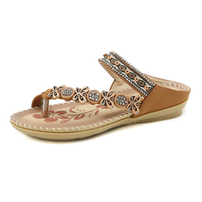 🌸🎉Hot Sale 50% OFF✨⏳Womens Sandals Flats Shoes: Comfortable Bohemian Beaded Dressy Flat Casual Ankle Strap Elastic Slip on Beach Sandal