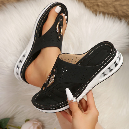 🌸🎉Hot Sale 50% OFF✨⏳Women's Air Cushion Flip Flop Casual Wedge Sandals Comfortable Lightweight Beach Slippers - Conforms To The Human Body And Reduces Foot Pressure