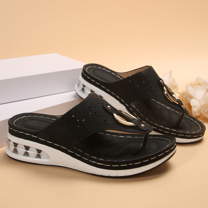 🌸🎉Hot Sale 50% OFF✨⏳Women's Air Cushion Flip Flop Casual Wedge Sandals Comfortable Lightweight Beach Slippers - Conforms To The Human Body And Reduces Foot Pressure
