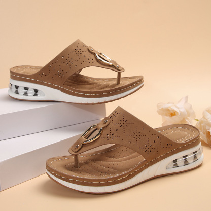 🌸🎉Hot Sale 50% OFF✨⏳Women's Air Cushion Flip Flop Casual Wedge Sandals Comfortable Lightweight Beach Slippers - Conforms To The Human Body And Reduces Foot Pressure