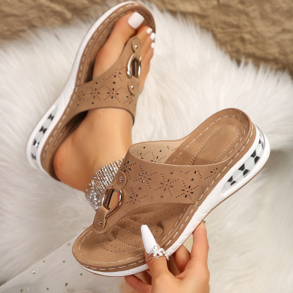 🌸🎉Hot Sale 50% OFF✨⏳Women's Air Cushion Flip Flop Casual Wedge Sandals Comfortable Lightweight Beach Slippers - Conforms To The Human Body And Reduces Foot Pressure