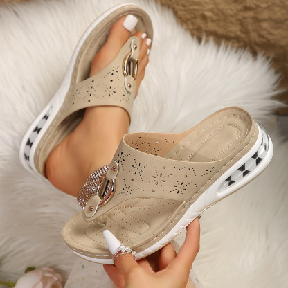 🌸🎉Hot Sale 50% OFF✨⏳Women's Air Cushion Flip Flop Casual Wedge Sandals Comfortable Lightweight Beach Slippers - Conforms To The Human Body And Reduces Foot Pressure