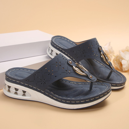 🌸🎉Hot Sale 50% OFF✨⏳Women's Air Cushion Flip Flop Casual Wedge Sandals Comfortable Lightweight Beach Slippers - Conforms To The Human Body And Reduces Foot Pressure