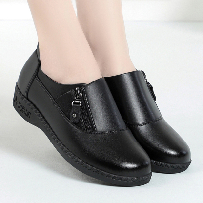 Comfort Women's Loafers & Slip-Ons Zipper Leather Loafers Work Shoes for Women 